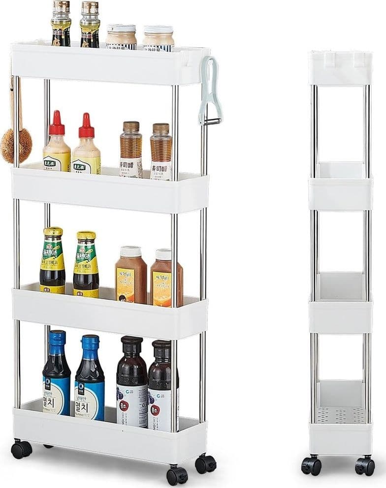 CARRELLO PORTAOGGETTI 4 LIVELLI SALVASPAZIO A 4 RUOTE SCAFFALE PER CUCINA BAGNO in Carrelli da portata Trade Shop italia - Napoli, commercioVirtuoso.it