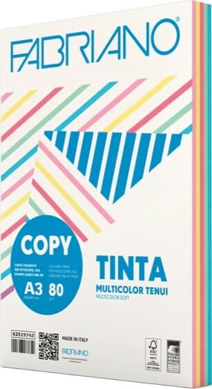 Carta Copy Tinta Multicolor - A3 - 80 gr - mix 5 colori tenui - Fabriano - conf. 250 fogli Casa e cucina/Hobby creativi/Carta e lavorazione della carta/Carta/Carta decorativa Eurocartuccia - Pavullo, Commerciovirtuoso.it
