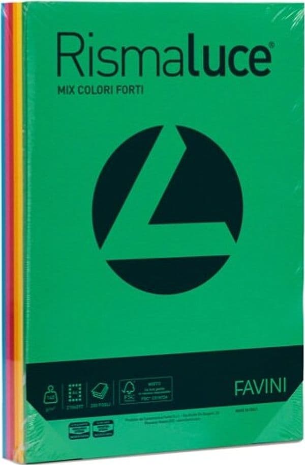 Carta Rismaluce - A4 - 140 gr - mix 6 colori - Favini - conf. 200 fogli Casa e cucina/Hobby creativi/Carta e lavorazione della carta/Carta/Carta decorativa Eurocartuccia - Pavullo, Commerciovirtuoso.it