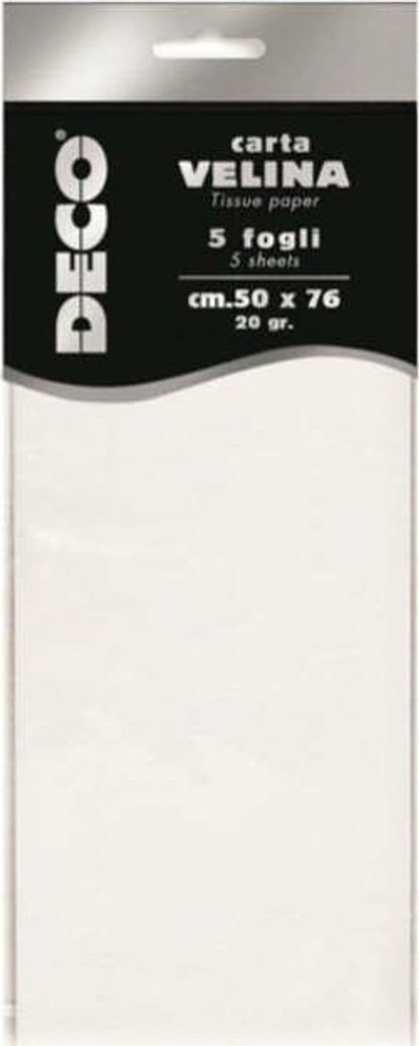 Carta velina - 20 gr - 50 x 76 cm - bianco - Deco - busta 5 fogli Casa e cucina/Hobby creativi/Carta e lavorazione della carta/Carta/Carta crespa Eurocartuccia - Pavullo, Commerciovirtuoso.it