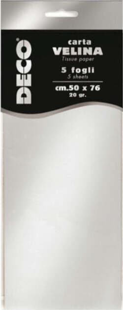 Carta velina metallizzata - 20 gr - 50x76 cm - argento - DECO - busta 5 fogli Casa e cucina/Hobby creativi/Carta e lavorazione della carta/Carta/Carta crespa Eurocartuccia - Pavullo, Commerciovirtuoso.it