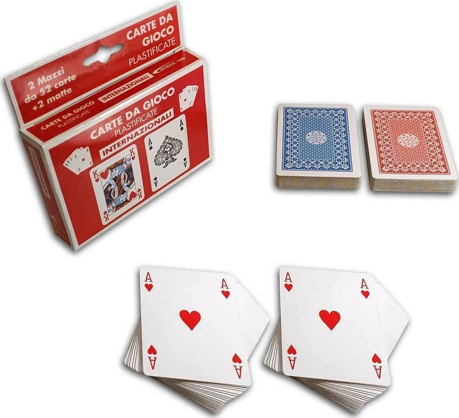 Carte-da-gioco-francesi-plastificate-per-poker-ramino-burraco-scala-40-mazzo-da-52-carte-e-2-matte