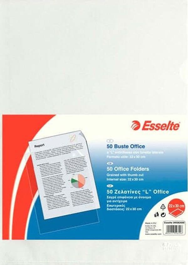 Cartelline a L - Office - PPL - buccia - 22x30 cm - trasparente - Esselte - conf. 50 pezzi Cancelleria e prodotti per ufficio/Archivio ufficio e accessori per scrivania/Archivio ufficio/Cartelle/Cartelle portadocumenti Eurocartuccia - Pavullo, Commerciovirtuoso.it