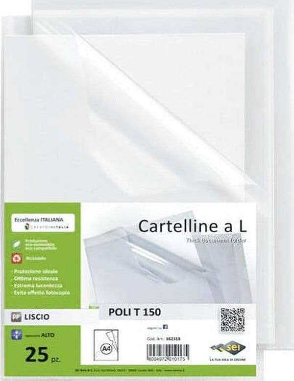 Cartelline a L Poli 150 - PPL - buccia - 21 x 29 7 cm - trasparente - Sei Rota - conf. 25 pezzi Cancelleria e prodotti per ufficio/Archivio ufficio e accessori per scrivania/Archivio ufficio/Cartelle/Cartelle portadocumenti Eurocartuccia - Pavullo, Commerciovirtuoso.it