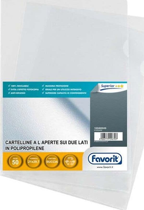 Cartelline a L Pratic - Superior - PPL - buccia - 21x29 7 cm - trasparente - Favorit - conf. 50 pezzi Cancelleria e prodotti per ufficio/Archivio ufficio e accessori per scrivania/Archivio ufficio/Cartelle/Cartelle portadocumenti Eurocartuccia - Pavullo, Commerciovirtuoso.it