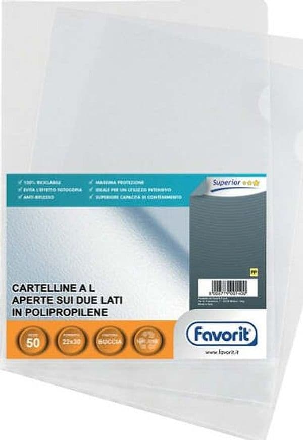 Cartelline a L Pratic - Superior - PPL - buccia - 22x30 cm - trasparente - Favorit - conf. 50 pezzi Cancelleria e prodotti per ufficio/Archivio ufficio e accessori per scrivania/Archivio ufficio/Cartelle/Cartelle portadocumenti Eurocartuccia - Pavullo, Commerciovirtuoso.it