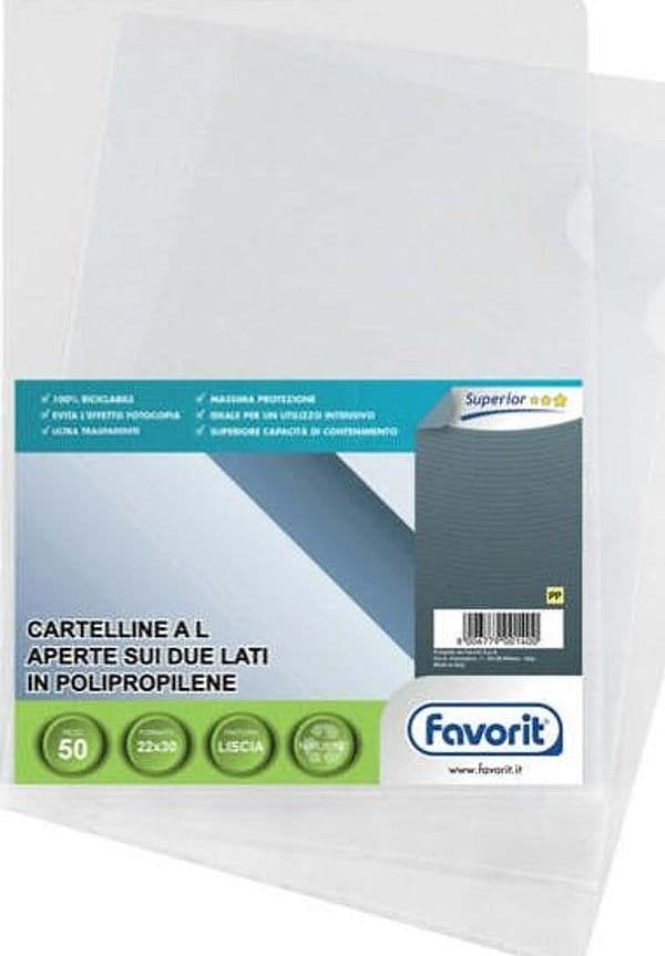 Cartelline a L Pratic - Superior - PPL - liscio - 22x30 cm - trasparente - Favorit - conf. 50 pezzi Cancelleria e prodotti per ufficio/Archivio ufficio e accessori per scrivania/Archivio ufficio/Cartelle/Cartelle portadocumenti Eurocartuccia - Pavullo, Commerciovirtuoso.it