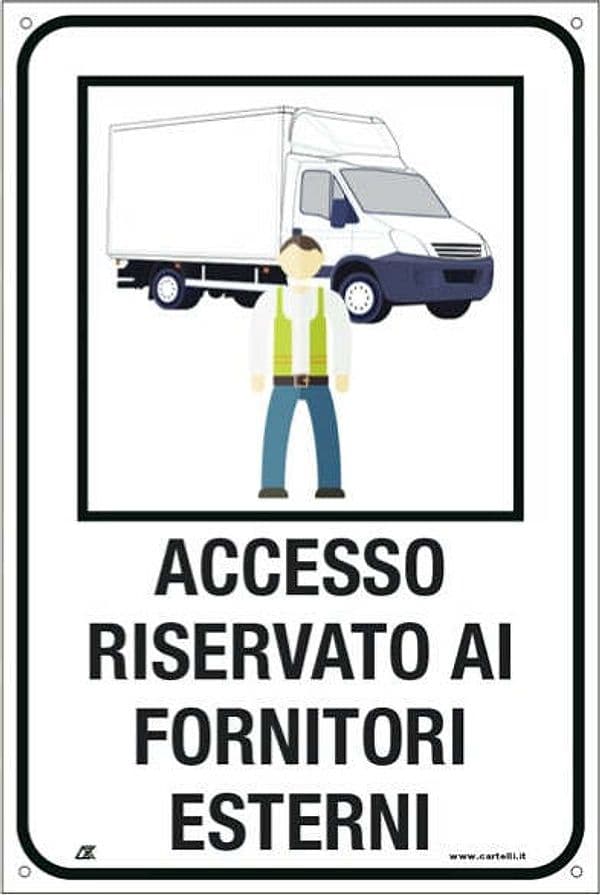 Cartello alluminio - ''Accesso riservato ai fornitori esterni'' - 40x60 cm - Cartelli Segnalatori Fai da te/Sicurezza e protezione/Attrezzature per sicurezza sul lavoro/Segnaletica antinfortunistica Eurocartuccia - Pavullo, Commerciovirtuoso.it