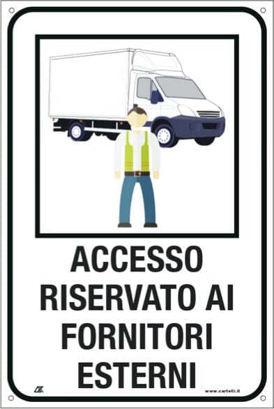 Cartello alluminio - ''Accesso riservato ai fornitori esterni'' - 40x60 cm - Cartelli Segnalatori Fai da te/Sicurezza e protezione/Attrezzature per sicurezza sul lavoro/Segnaletica antinfortunistica Eurocartuccia - Pavullo, Commerciovirtuoso.it