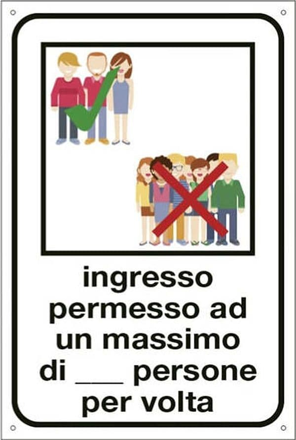 Cartello alluminio - ''Ingresso permesso ad un max di... persone'' - 12x18 cm - Cartelli Segnalatori Fai da te/Sicurezza e protezione/Attrezzature per sicurezza sul lavoro/Segnaletica antinfortunistica Eurocartuccia - Pavullo, Commerciovirtuoso.it