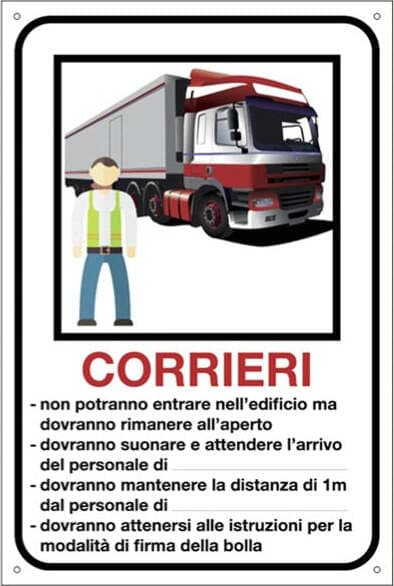 Cartello alluminio - personalizzabile - per corrieri - 40x60 cm - Cartelli Segnalatori Fai da te/Sicurezza e protezione/Attrezzature per sicurezza sul lavoro/Segnaletica antinfortunistica Eurocartuccia - Pavullo, Commerciovirtuoso.it