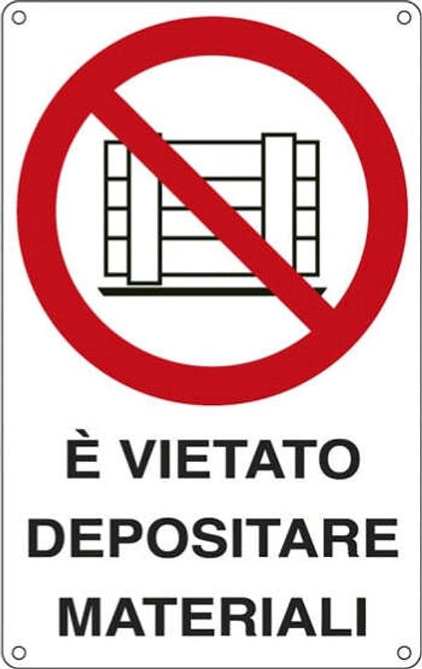Cartello segnalatore - 27x43 cm - E' VIETATO DEPOSITARE MATERIALI - alluminio - Cartelli Segnalatori Fai da te/Sicurezza e protezione/Attrezzature per sicurezza sul lavoro/Segnaletica antinfortunistica Eurocartuccia - Pavullo, Commerciovirtuoso.it