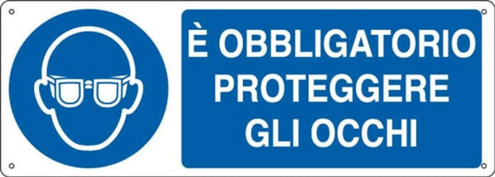 Cartello segnalatore - 35x12 5 cm - E' OBBLIGATORIO PROTEGGERE GLI OCCHI - alluminio - Cartelli Segnalatori Fai da te/Sicurezza e protezione/Attrezzature per sicurezza sul lavoro/Segnaletica antinfortunistica Eurocartuccia - Pavullo, Commerciovirtuoso.it