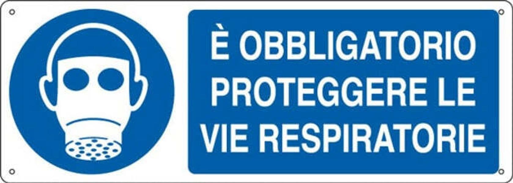 Cartello segnalatore - 35x12 5 cm - E' OBBLIGATORIO PROTEGGERE LE VIE RESPIRATORIE - alluminio - Cartelli Segnalatori Fai da te/Sicurezza e protezione/Attrezzature per sicurezza sul lavoro/Segnaletica antinfortunistica Eurocartuccia - Pavullo, Commerciovirtuoso.it