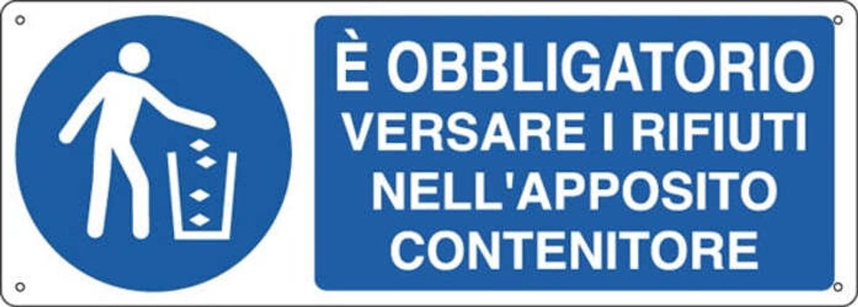 Cartello segnalatore - 35x12 5 cm - E' OBBLIGATORIO VERSARE I RIFIUTI - alluminio - Cartelli Segnalatori Fai da te/Sicurezza e protezione/Attrezzature per sicurezza sul lavoro/Segnaletica antinfortunistica Eurocartuccia - Pavullo, Commerciovirtuoso.it
