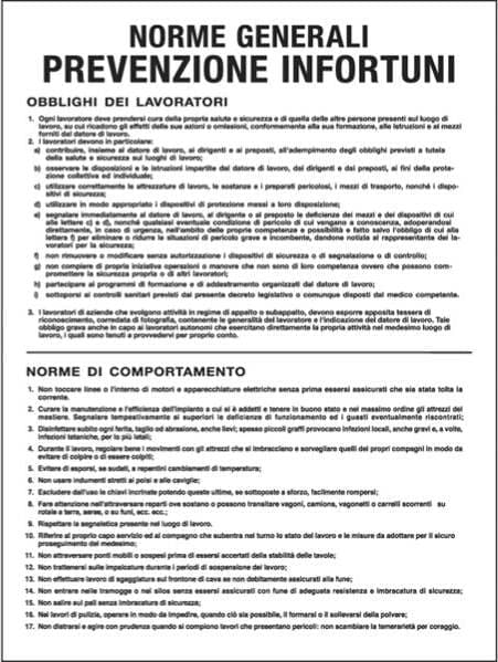 Cartello segnalatore - 50x67 cm - NORME GENERALI PREVENZIONE INFORTUNI - polionda - Cartelli Segnalatori Fai da te/Sicurezza e protezione/Attrezzature per sicurezza sul lavoro/Segnaletica antinfortunistica Eurocartuccia - Pavullo, Commerciovirtuoso.it