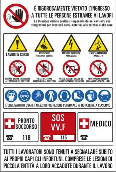 Cartello segnalatore - 67x100 cm - cantiere multisimbolo - polionda - Cartelli Segnalatori Fai da te/Sicurezza e protezione/Attrezzature per sicurezza sul lavoro/Segnaletica antinfortunistica Eurocartuccia - Pavullo, Commerciovirtuoso.it