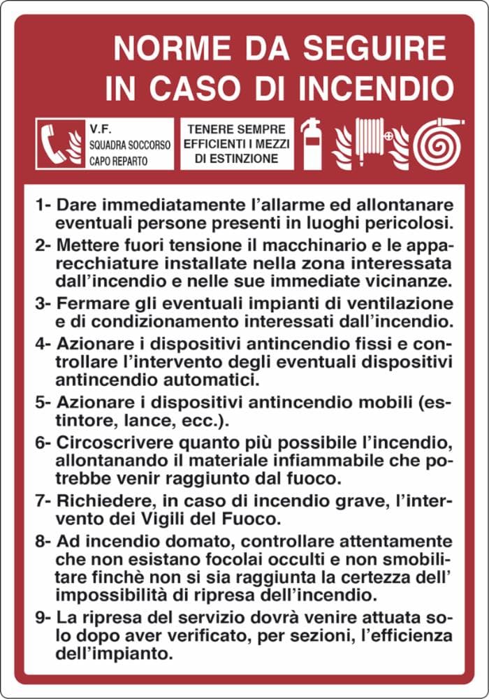 Cartello segnaletica "norme caso incendio" 50x35 in Segnaletica antinfortunistica GardenStore - Novellara, commercioVirtuoso.it