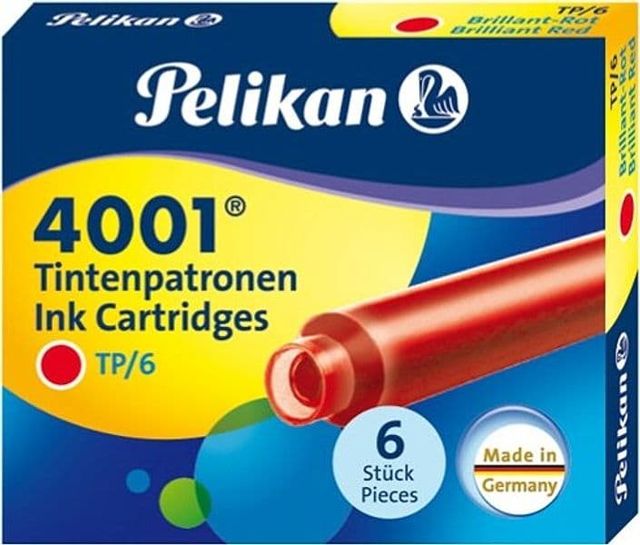 Cartucce inchiostro 4001 (TP-6) - lunghezza 39mm - rosso - Pelikan - conf. 6 pezzi Cancelleria e prodotti per ufficio/Penne matite scrittura e correzione/Penne e ricariche/Penne stilografiche Eurocartuccia - Pavullo, Commerciovirtuoso.it