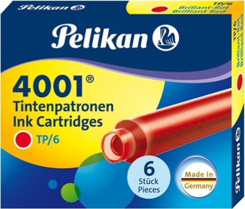 Cartucce inchiostro 4001 (TP-6) - lunghezza 39mm - rosso - Pelikan - conf. 6 pezzi Cancelleria e prodotti per ufficio/Penne matite scrittura e correzione/Penne e ricariche/Penne stilografiche Eurocartuccia - Pavullo, Commerciovirtuoso.it