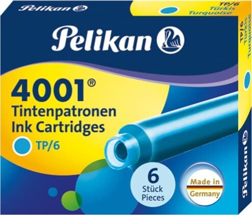 Cartucce inchiostro 4001 (TP-6) - lunghezza 39mm - turchese - Pelikan - scatola 6 cartucce Cancelleria e prodotti per ufficio/Penne matite scrittura e correzione/Penne e ricariche/Penne stilografiche Eurocartuccia - Pavullo, Commerciovirtuoso.it