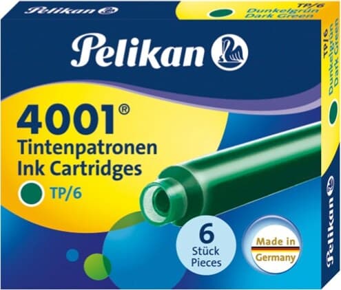 Cartucce inchiostro 4001 (TP-6) - lunghezza 39mm - verde scuro - Pelikan - conf. 6 pezzi Cancelleria e prodotti per ufficio/Penne matite scrittura e correzione/Penne e ricariche/Penne stilografiche Eurocartuccia - Pavullo, Commerciovirtuoso.it