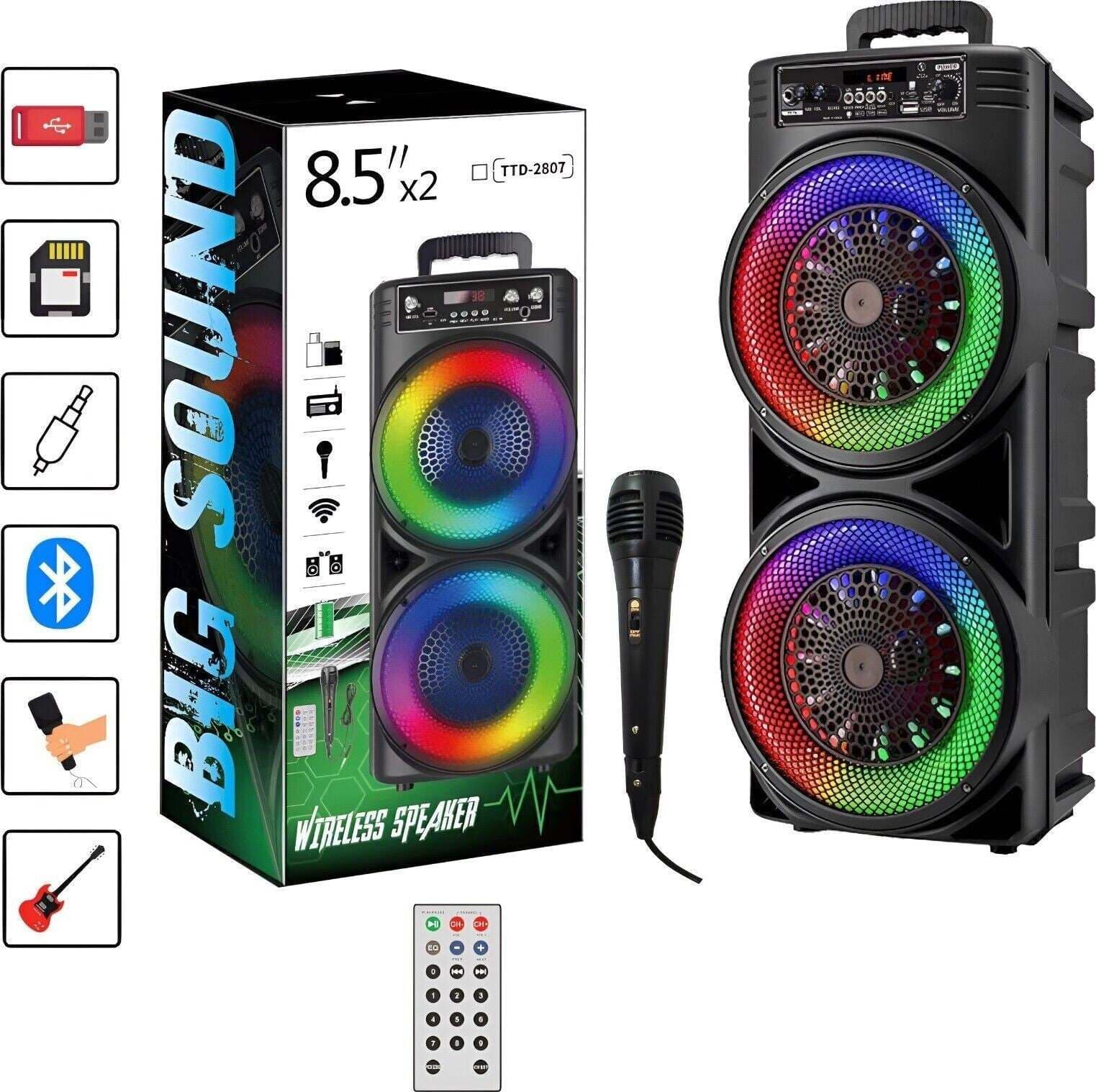 CASSA-Karaoke-TTD-2807-Altoparlante-Bluetooth-wireless-microfono-e-telecomando