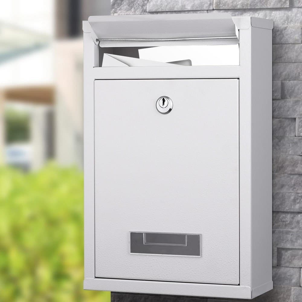 Cassetta-Postale-Parete-In-Acciaio-Buca-Lettere-Posta-Esterno-Con-Chiave-Bianco