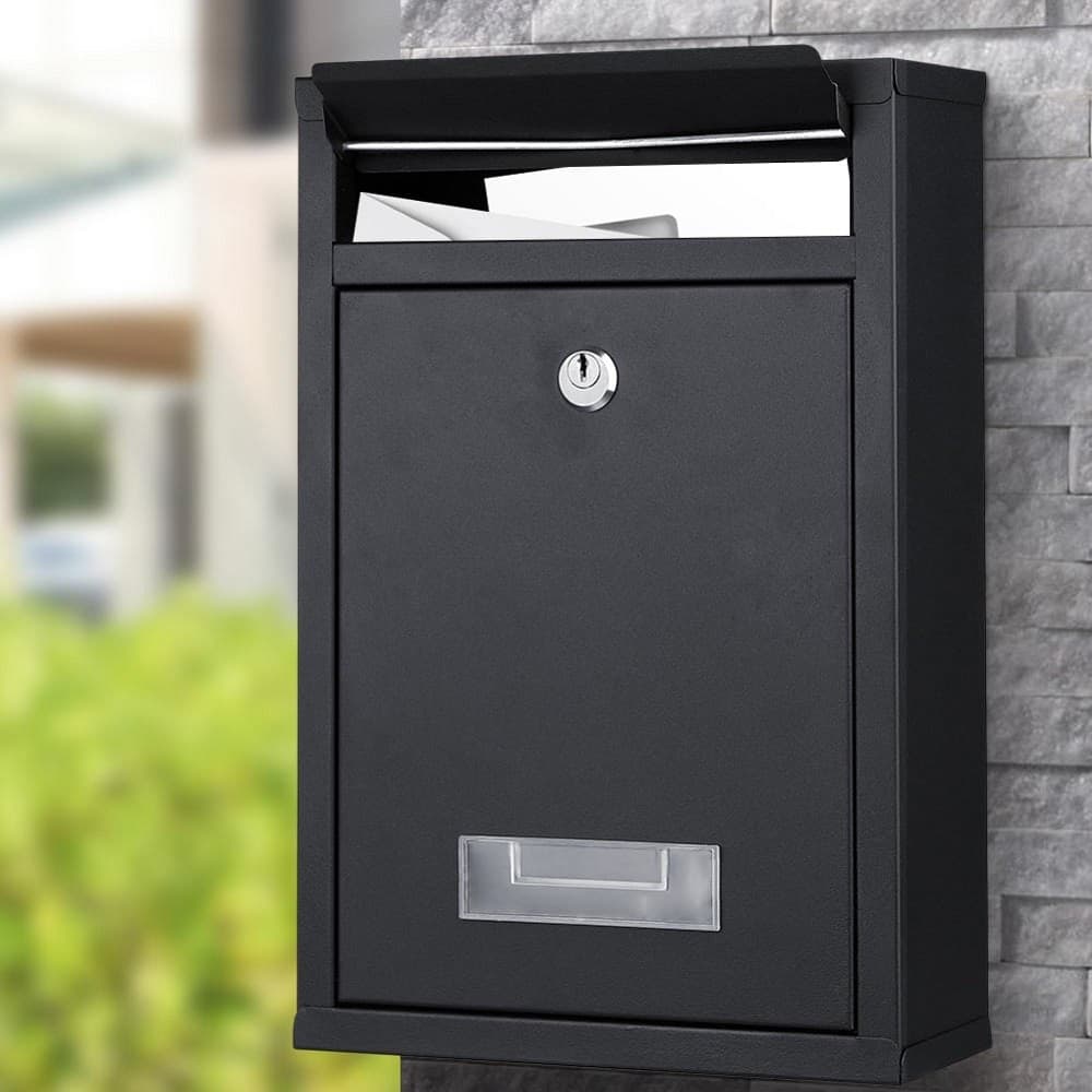 Cassetta-Postale-Parete-In-Acciaio-Buca-Lettere-Posta-Esterno-Con-Chiave-Nero