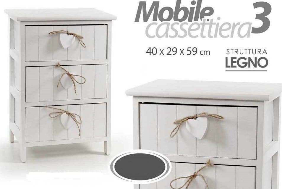 Cassettiera 3 Cassetti H59x40x29cm Legno Comodino Bianco Cuore Arredamento Casa Casa, arredamento e bricolage > Arredamento > Mobili e Accessori Trade Shop italia - Napoli, Commerciovirtuoso.it