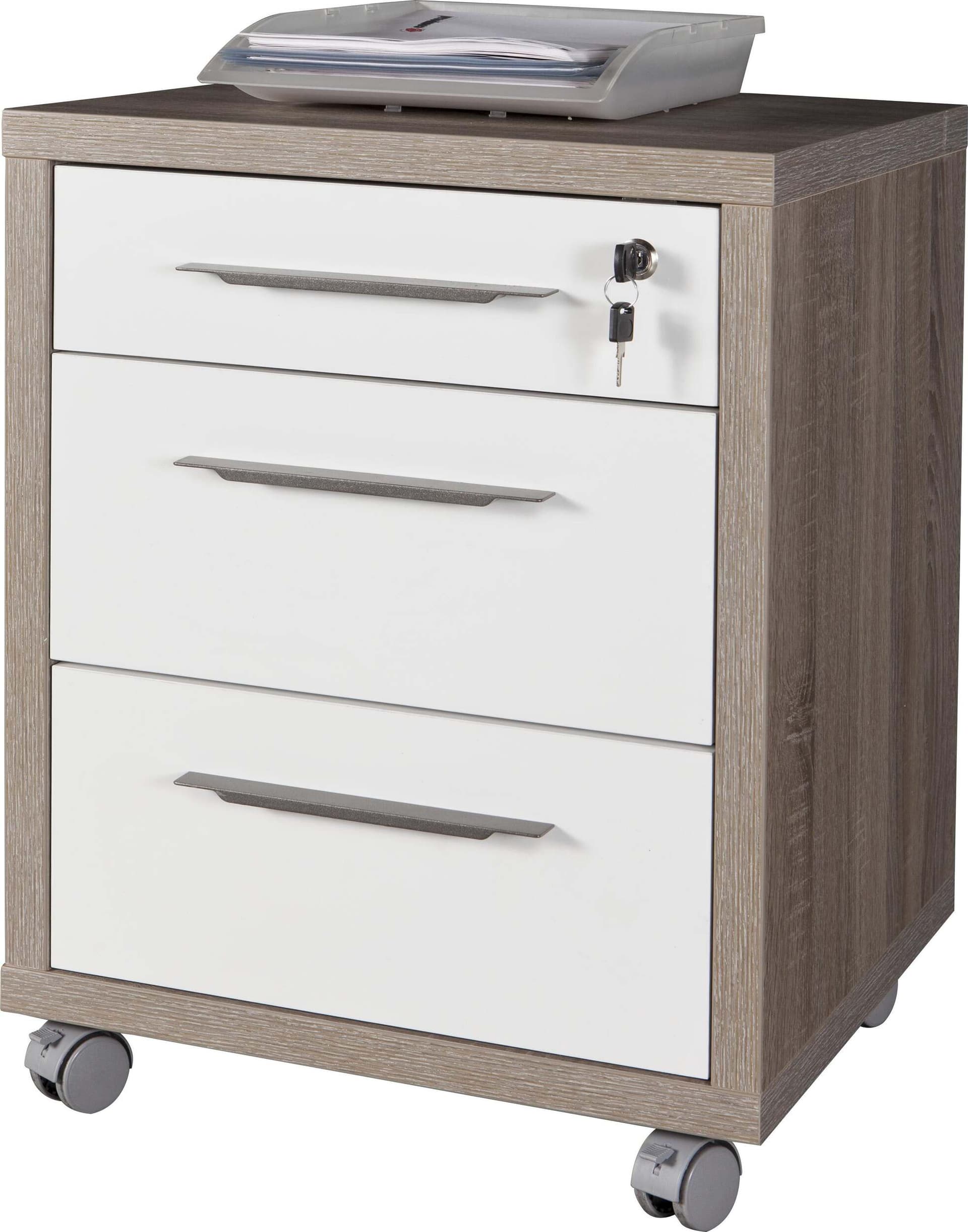 Cassettiera 3 Cassetti Rovere / Bianca Cassettiera Con Ruote 45x48,5x63h Cm Casa e cucina/Organizzazione interni/Porta oggetti cassetti e scaffali/Cassettiere Ferus - Montoro, Commerciovirtuoso.it