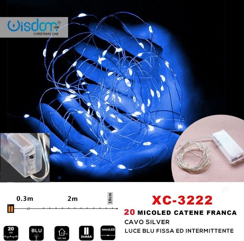 Catena 20 Microled A Batteria Cavo Silver Luce Blu Fissa + Intermittente Xc-3222 Illuminazione/Illuminazione per esterni/Catene luminose Trade Shop italia - Napoli, Commerciovirtuoso.it