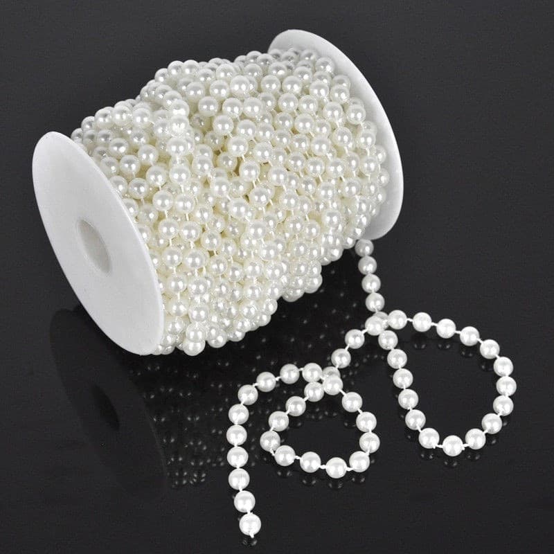 Catena-Decorativa-Natale-Perline-Plastica-Decorazione-Albero-Bianca-10mmx3m