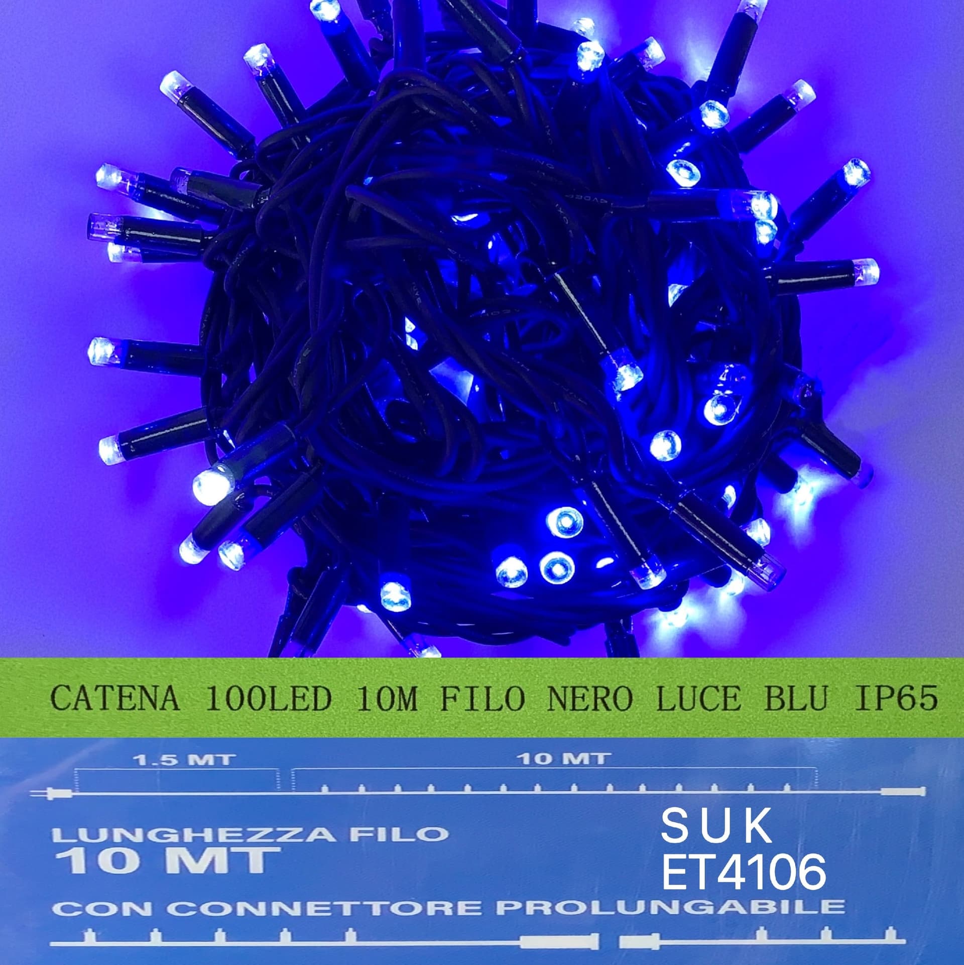 catena luminosa 100 led 10 metri filo nero luce blu ip65 /ET4106 Casa e cucina/Decorazioni per interni/Addobbi e decorazioni per ricorrenze/Decorazioni natalizie/Luci natalizie/Catene luminose per interni Zencoccostore - Formia, Commerciovirtuoso.it