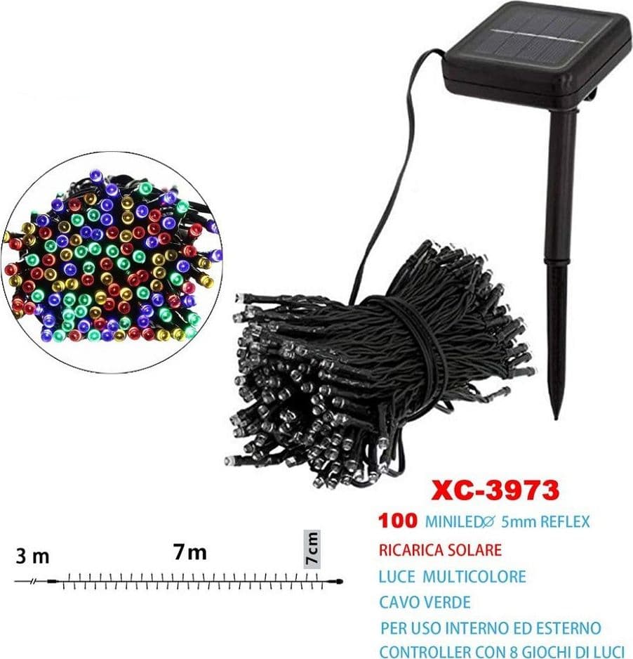 Catena Luminosa 100 Led Con Ricarica Ad Energia Solare Luce Multicolore Xc-3973 Illuminazione/Illuminazione per esterni/Catene luminose Trade Shop italia - Napoli, Commerciovirtuoso.it