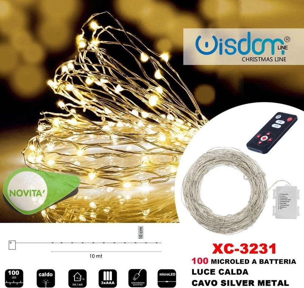 Catena Luminosa 100 Microled A Batteria Cavo Silver Metal Luce Calda Xc-3231 Illuminazione/Illuminazione per esterni/Catene luminose Trade Shop italia - Napoli, Commerciovirtuoso.it
