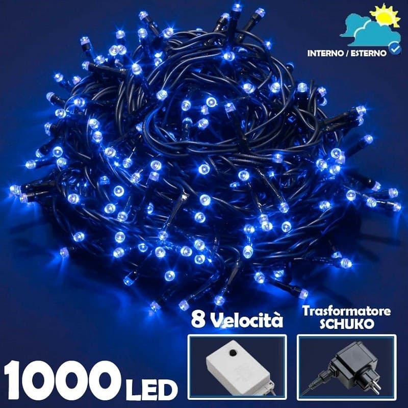 CATENA LUMINOSA 1000 LUCI LED LUCCIOLE BLU CONTROLLER 8 FUNZIONI INTERNO ESTERNO Trade Shop italia - Napoli, Commerciovirtuoso.it