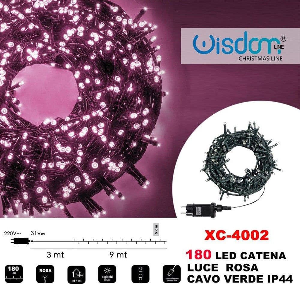 Catena Luminosa 180 Luci Led Lucciole Luce Rosa Cavo Verde Ip44 Xc-4002 Illuminazione/Illuminazione per esterni/Catene luminose Trade Shop italia - Napoli, Commerciovirtuoso.it