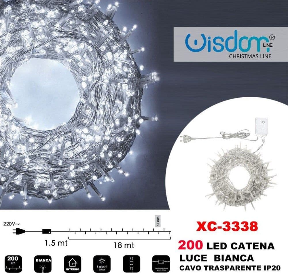 Catena Luminosa 200 Luci Led Lucciole Luce Bianca Cavo Trasparente Ip20 Xc-3338 Illuminazione/Illuminazione per esterni/Catene luminose Trade Shop italia - Napoli, Commerciovirtuoso.it