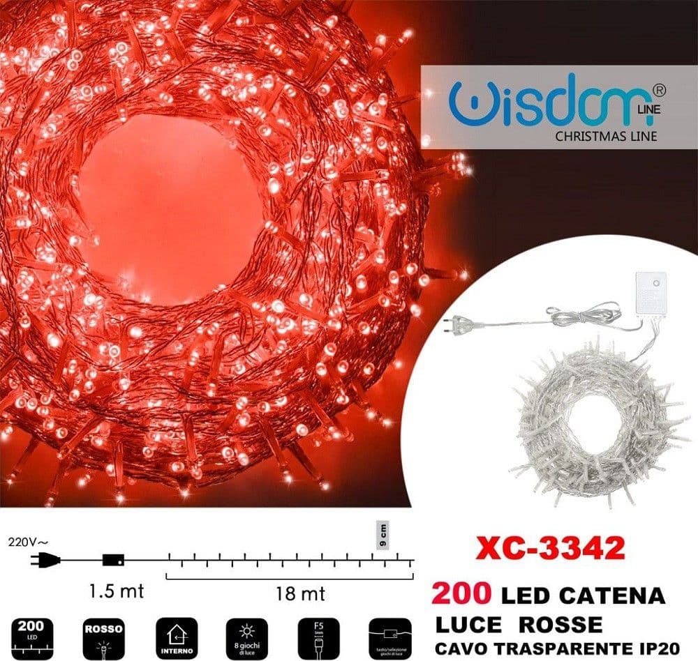Catena Luminosa 200 Luci Led Lucciole Luce Rosso Cavo Trasparente Ip20 Xc-3342 Illuminazione/Illuminazione per esterni/Catene luminose Trade Shop italia - Napoli, Commerciovirtuoso.it