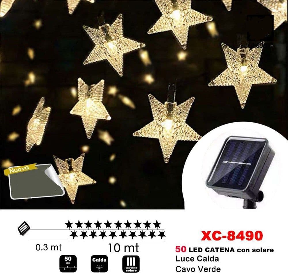 Catena Luminosa 50 Led Stelle Luminose Luce Ad Energia Solare Luce Calda Xc-8490 Illuminazione/Illuminazione per esterni/Catene luminose Trade Shop italia - Napoli, Commerciovirtuoso.it