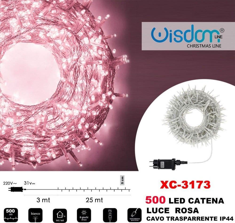 Catena Luminosa 500 Luci Led Lucciole Luce Rosa Cavo Trasparente Ip44 Xc-3173 Illuminazione/Illuminazione per esterni/Catene luminose Trade Shop italia - Napoli, Commerciovirtuoso.it