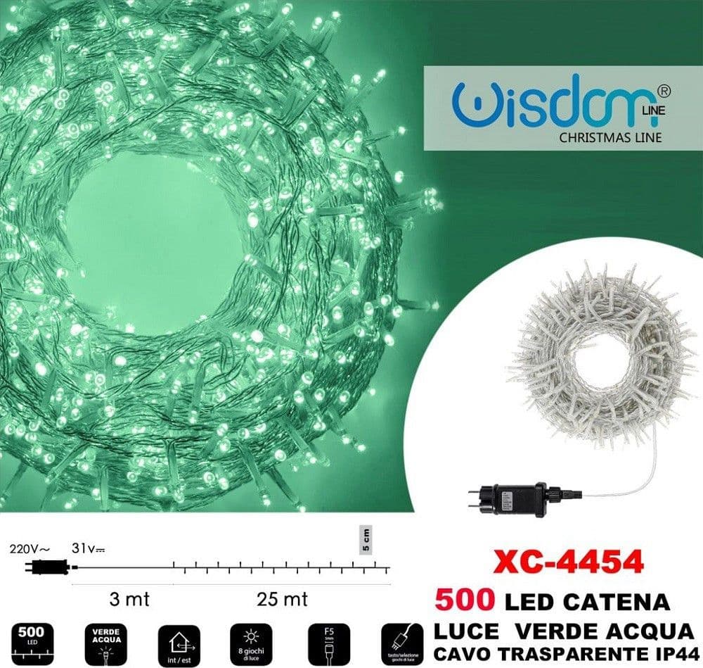 Catena Luminosa 500 Luci Led Lucciole Luce Verde Acqua Cavo Trasparente Xc-4454 Illuminazione/Illuminazione per esterni/Catene luminose Trade Shop italia - Napoli, Commerciovirtuoso.it