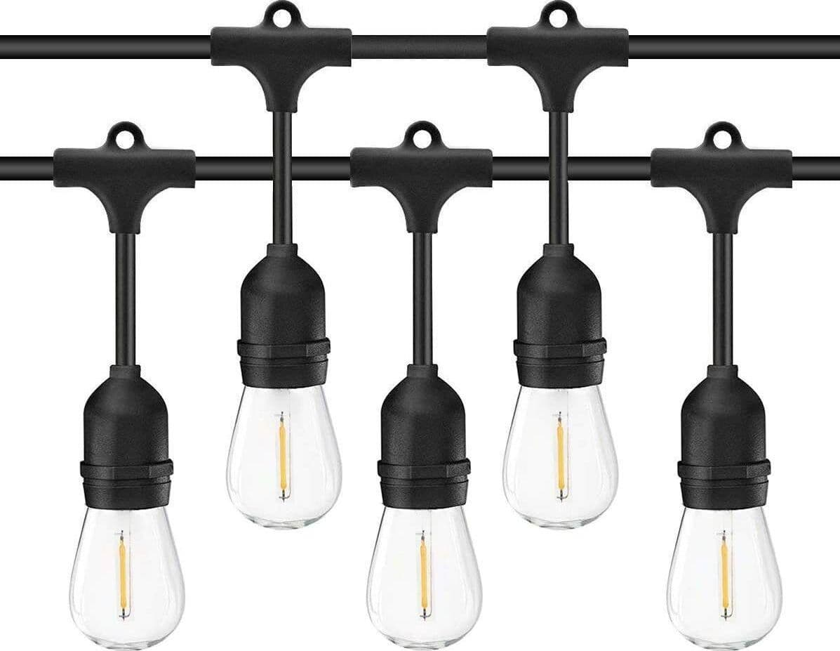 Catena-luminosa-esterno-20-Lampadine-E27-LED-cavo-NERO-10-mt-STRINGA-impermeabile-IP65