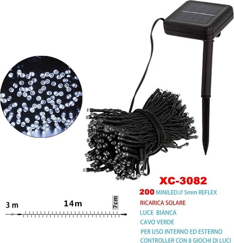 Catena Luminosa Natale 200led Con Ricarica Ad Energia Solare Luce Bianca Xc-3082 Casa e cucina/Decorazioni per interni/Addobbi e decorazioni per ricorrenze/Decorazioni natalizie/Luci natalizie/Catene luminose per esterni Trade Shop italia - Napoli, Commerciovirtuoso.it