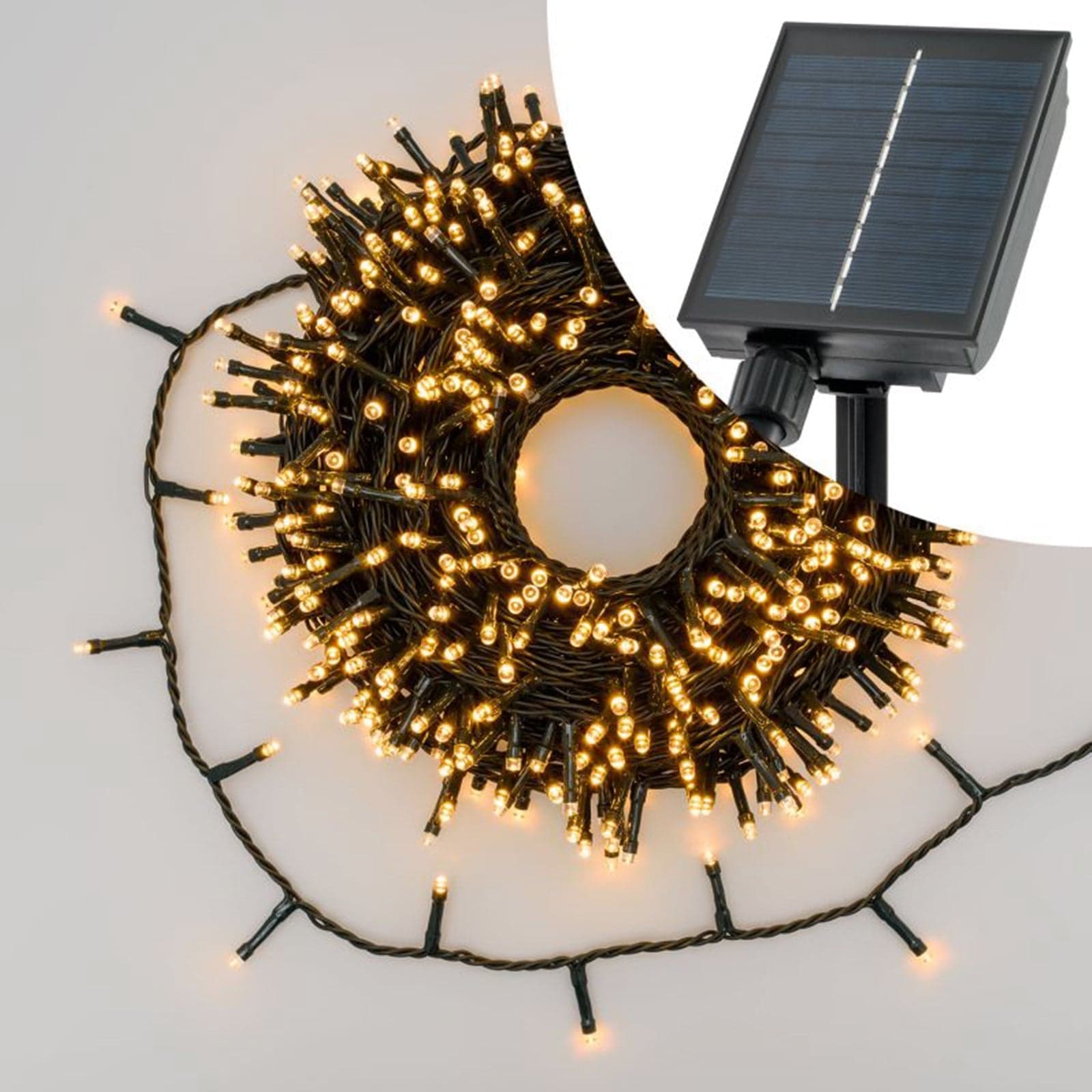 Catena lineare natalizia 400 led bianco caldo Ø 5 mm con pannello solare decorazione natalizia in Catene luminose per interni MagiediNatale.it - Altamura, commercioVirtuoso.it