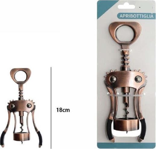 CAVATAPPI APRIBOTTIGLIE 18CM BRONZATO EFFETTO VINTAGE SOMMELIER VINO BIRRA 55366