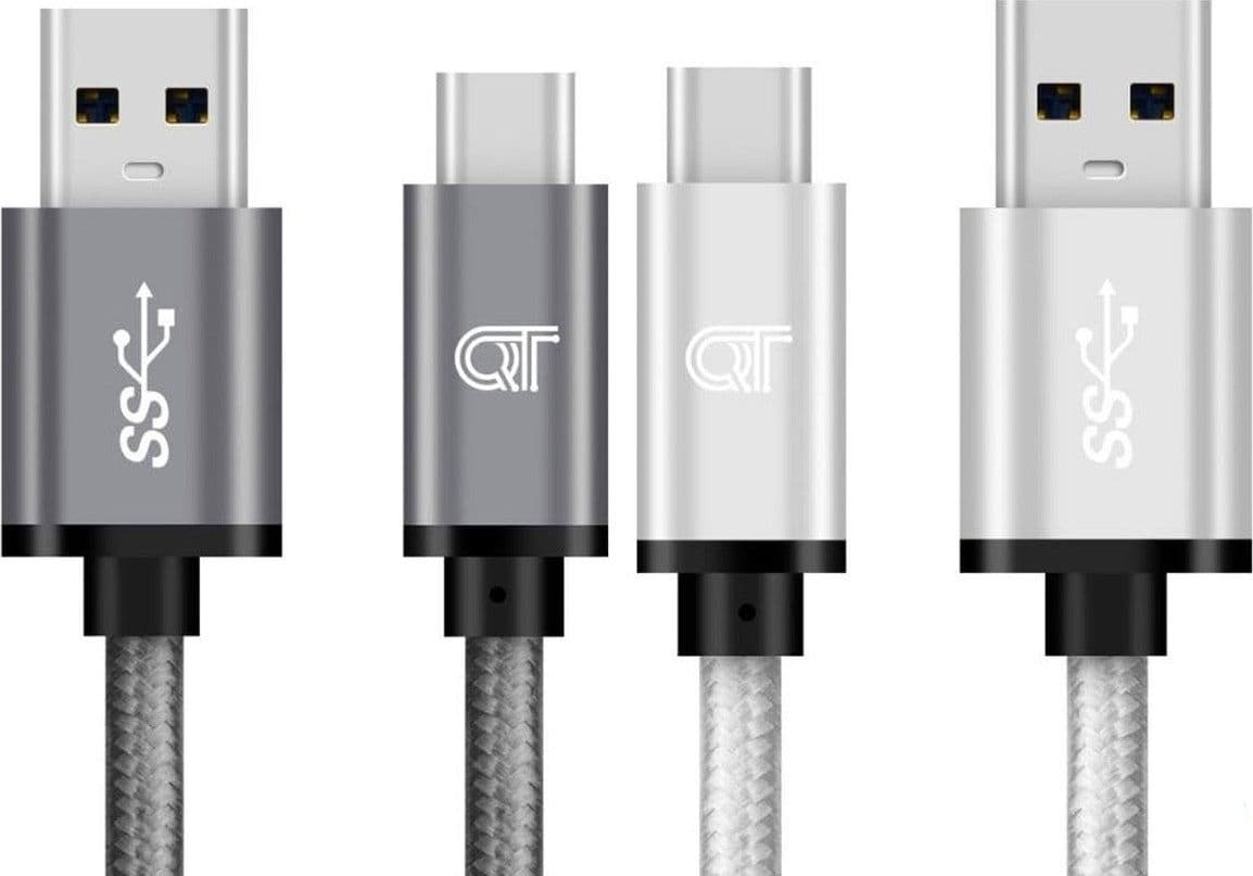 Cavi USB Tipo C a USB 3 Ricarica Rapida Data Sync in Nylon Intrecciato per Android (1 metro Bianco + 2 metri Grigio) in 85cento.it - Potenza, commercioVirtuoso.it