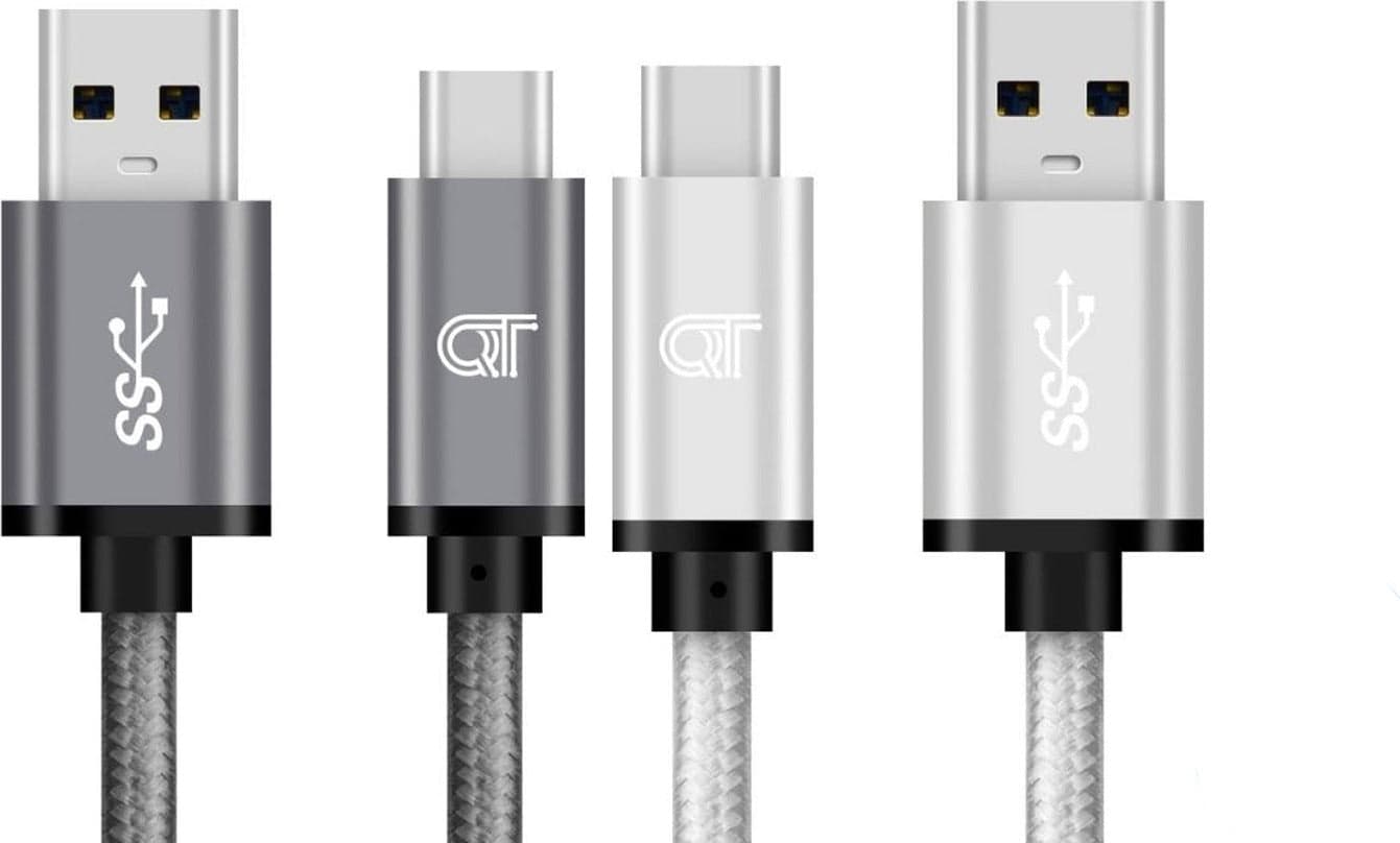 Cavi USB Tipo C a USB 3 Ricarica Rapida Data Sync in Nylon Intrecciato per Android (1 metro Bianco + 2 metri Grigio) in 85cento.it - Potenza, commercioVirtuoso.it