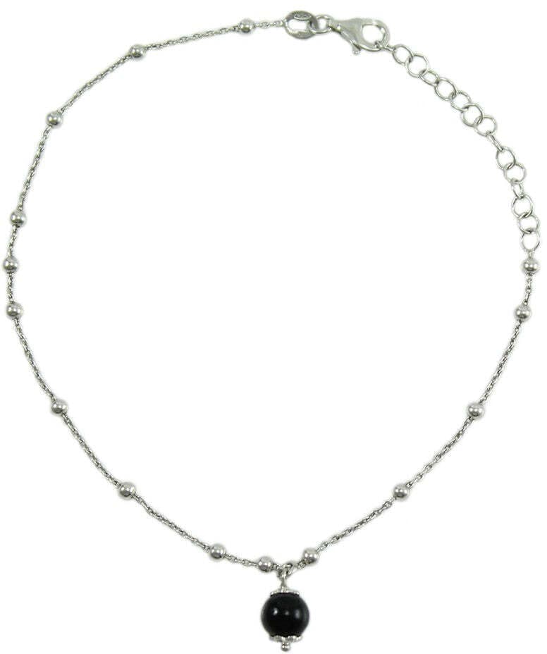 Cavigliera donna in argento con pendente pietra nera su coccu portafortuna sardo in Cavigliere Gioielleria Saba - Dolianova, commercioVirtuoso.it
